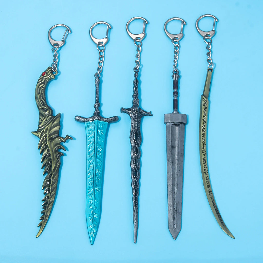 14cm Ring Dark Moon Greatswor Eldens Keychain Pendant Sword of Night and Flame Keyring Cosplay Fans Props Men Women Bag Jewelry