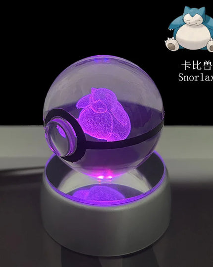 Pokemon Crystal Ball Pikachu Gengar Eevee Mewtwo Lacario Anime Game Pokeball Led Night Light Base Kids Birthday Gift Home Decor