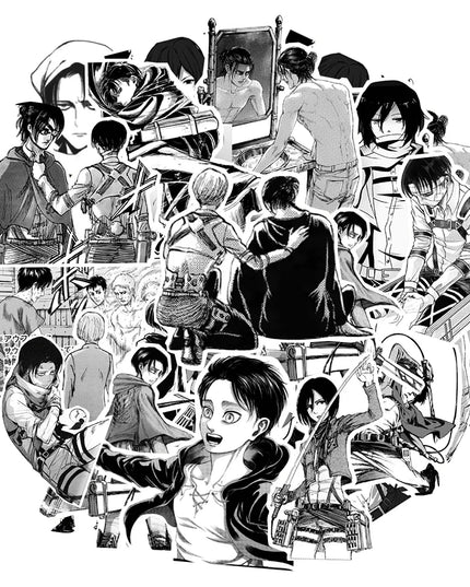 10/30/70pcs Attack on Titan Anime Stickers Cool Cartoon Black White Decal DIY Skateboard Laptop Phone Car Waterproof Sticker