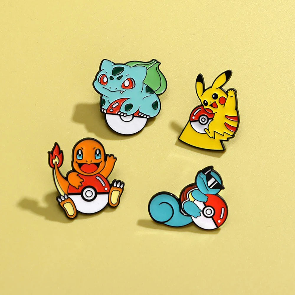 4 Pcs cute cartoon creative personality pocket monsters Badge Animated character Enamel brooch Men's and women's Bag Accessories