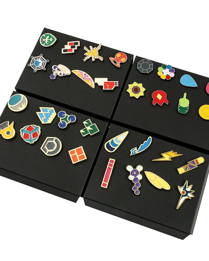 Pokemon Gym Badges Kanto Johto Hoenn Sinnoh Unova Kalos League Region Orange Islands Pins Brooches Box Set Pocket Monster