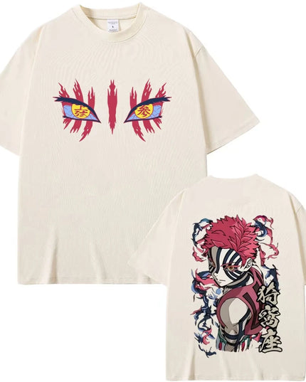 Anime Demon Slayer Akaza Eyes Graphic T-shirt Men's Women Clothing Casual Vintage T Shirts Male High Quality Pure Cotton Tshirts