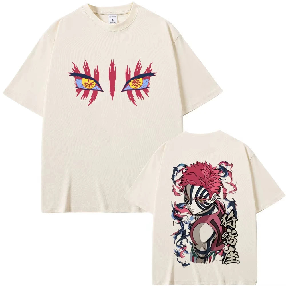 Anime Demon Slayer Akaza Eyes Graphic T-shirt Men's Women Clothing Casual Vintage T Shirts Male High Quality Pure Cotton Tshirts