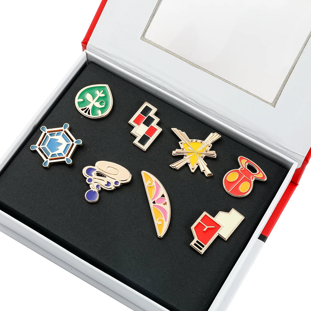 Pokemon Gym Badges Kanto Johto Hoenn Sinnoh Unova Kalos League Region Orange Islands Pins Brooches Box Set Pocket Monster