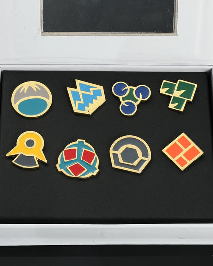 Pokemon Gym Badges Kanto Johto Hoenn Sinnoh Unova Kalos League Region Orange Islands Pins Brooches Box Set Pocket Monster