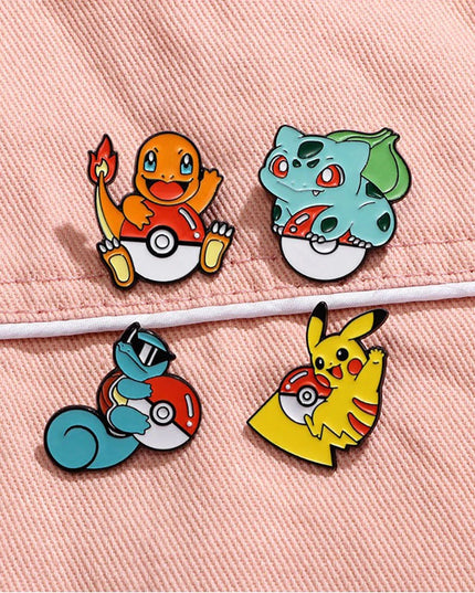 4 Pcs cute cartoon creative personality pocket monsters Badge Animated character Enamel brooch Men's and women's Bag Accessories