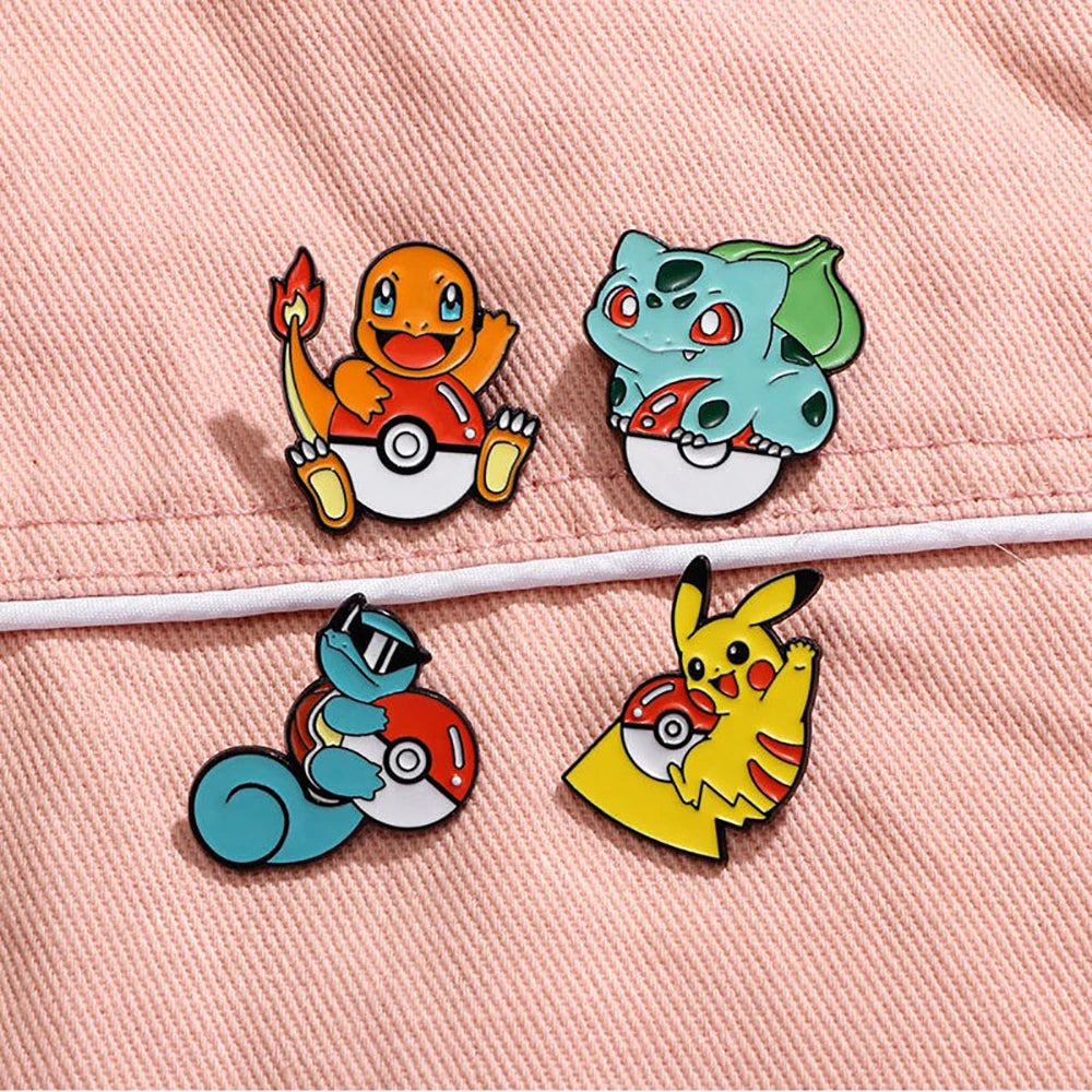 4 Pcs cute cartoon creative personality pocket monsters Badge Animated character Enamel brooch Men's and women's Bag Accessories