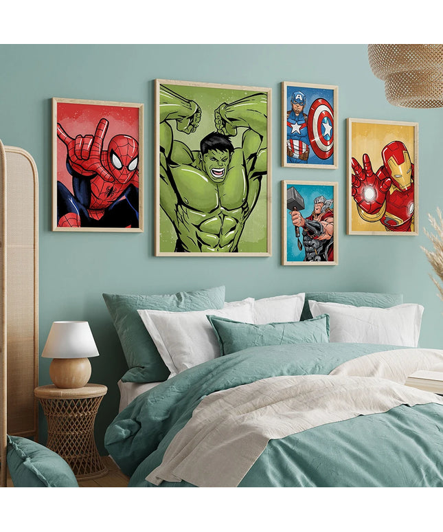 MINISO Poster Marvel Canvas Wall Art Print Mural Spider-Man Iron Man Captain America Cartoon Poster Home Decor Gift for Friends