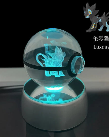 Pokemon Crystal Ball Pikachu Gengar Eevee Mewtwo Lacario Anime Game Pokeball Led Night Light Base Kids Birthday Gift Home Decor