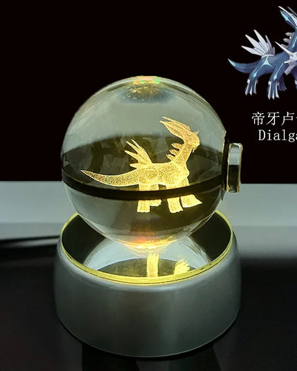 Pokemon Crystal Ball Pikachu Gengar Eevee Mewtwo Lacario Anime Game Pokeball Led Night Light Base Kids Birthday Gift Home Decor