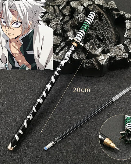20cm Demon Slayer Katana Pen Tanjirou Sword Ainme Kimetsu No Yaiba Metal Ninja Knife Real Japanese Katana Pen Samurai Sword Toy