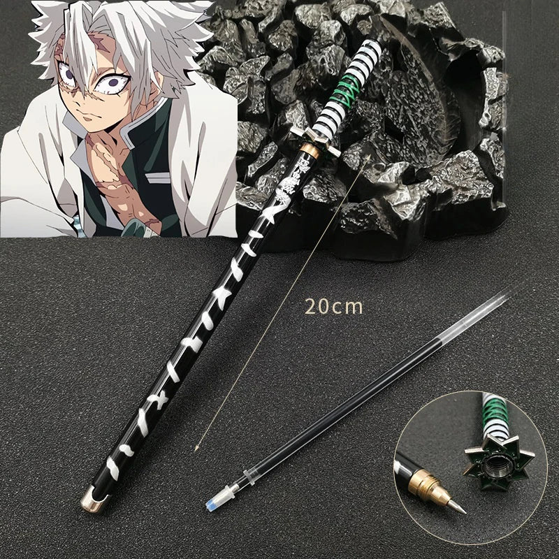 20cm Demon Slayer Katana Pen Tanjirou Sword Ainme Kimetsu No Yaiba Metal Ninja Knife Real Japanese Katana Pen Samurai Sword Toy