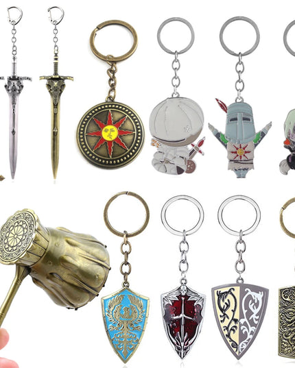 Game Dark Souls Keychain Sun Knight Shield Ornstein Artorias Sword Smough Hammer Key Chain Pendant Cosplay Jewelry