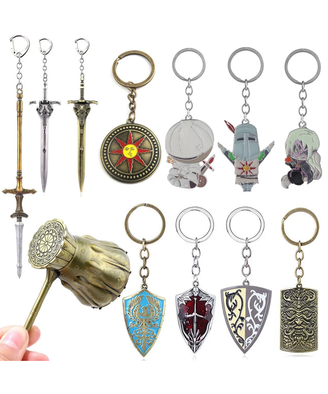 Game Dark Souls Keychain Sun Knight Shield Ornstein Artorias Sword Smough Hammer Key Chain Pendant Cosplay Jewelry