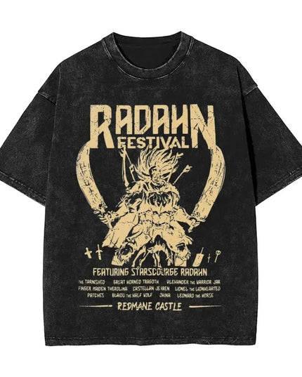 R-Rings Radahn E-Eldening Washed T Shirts Streetwear Hip Hop Casual T-Shirt Tees for Men and Women Short Sleeve Harajuku Graphic