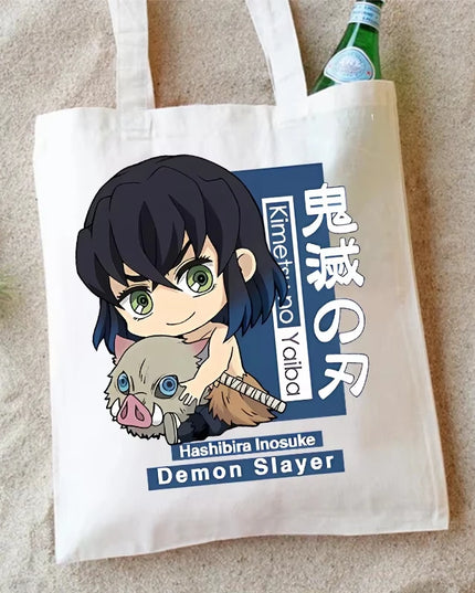 Demon Slayer Canvas Shoulder Bag Anime Cartoon Printed Storage Bags Large Capacity Student Stationery Eco Handbag Birthday Gifts