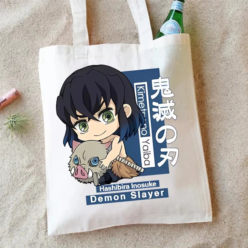 Demon Slayer Canvas Shoulder Bag Anime Cartoon Printed Storage Bags Large Capacity Student Stationery Eco Handbag Birthday Gifts