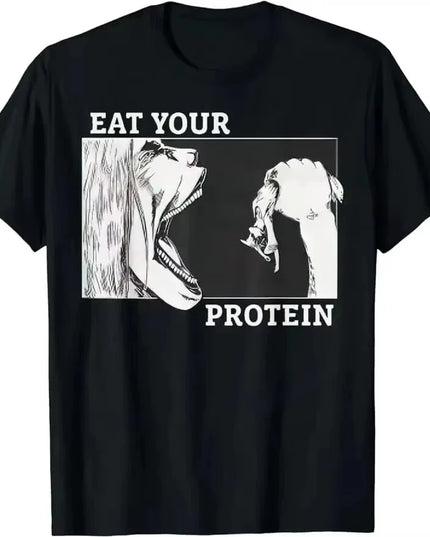 Attack on Titan Eat Your Protein Anime Gym Pump Bodybuilding Fitness T-Shirt Men Women Cotton Tees T Shirts Printing Clothes Top