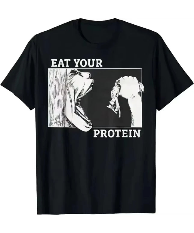 Attack on Titan Eat Your Protein Anime Gym Pump Bodybuilding Fitness T-Shirt Men Women Cotton Tees T Shirts Printing Clothes Top