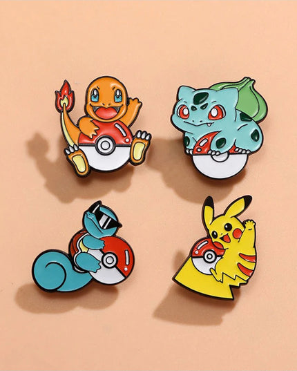 4 Pcs cute cartoon creative personality pocket monsters Badge Animated character Enamel brooch Men's and women's Bag Accessories