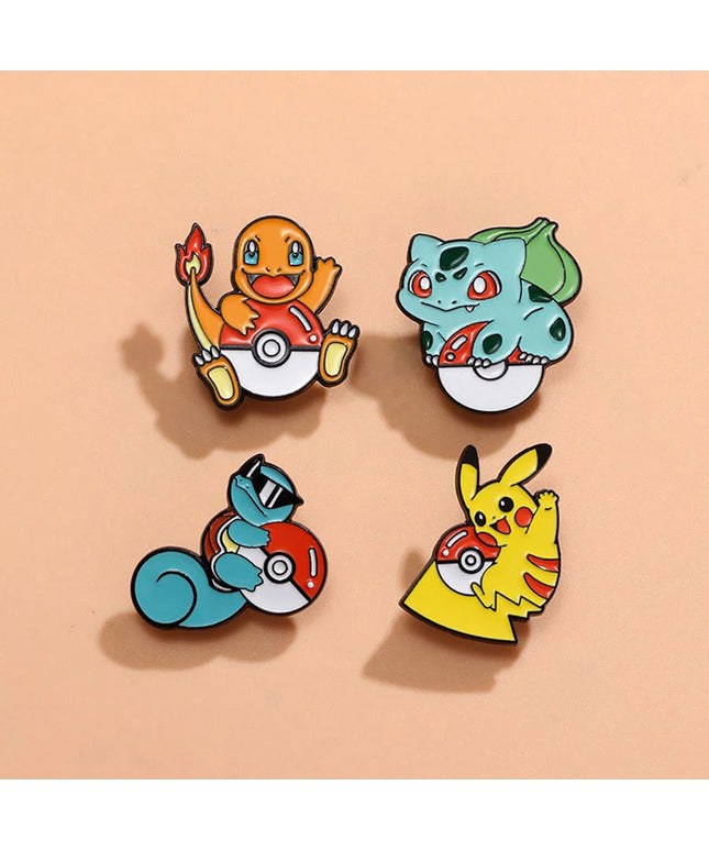 4 Pcs cute cartoon creative personality pocket monsters Badge Animated character Enamel brooch Men's and women's Bag Accessories
