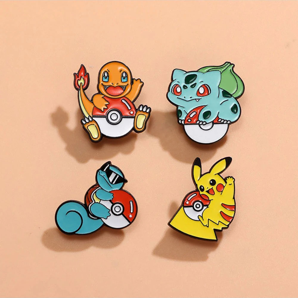 4 Pcs cute cartoon creative personality pocket monsters Badge Animated character Enamel brooch Men's and women's Bag Accessories