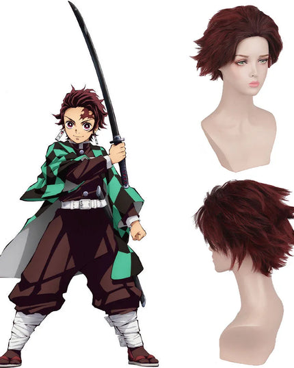 Anime Demon Slayer Kamado Tanjirou Cosplay Costume Kimetsu No Yaiba Cartoon Costume Sutis Wigs Halloween For Kids Adult CosParty