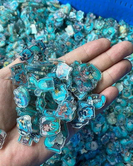120pcs Anime Hatsune Miku 2.4cm Acrylic Pendant Kawaii Acrylic Patch Handmade Diy Accessories Keychain PP Clip Patch Kids Toys