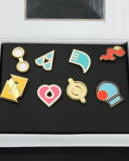 Pokemon Gym Badges Kanto Johto Hoenn Sinnoh Unova Kalos League Region Orange Islands Pins Brooches Box Set Pocket Monster