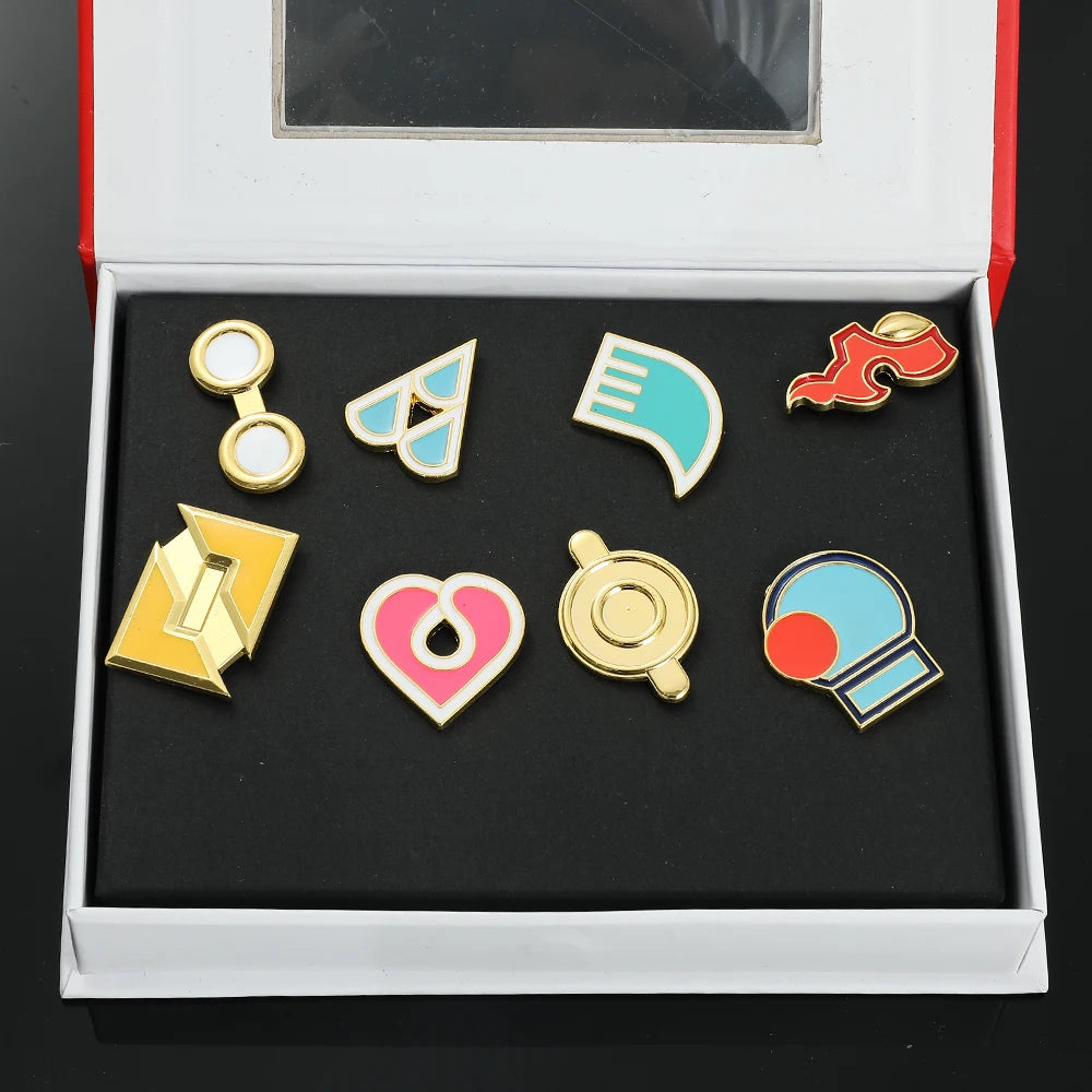Pokemon Gym Badges Kanto Johto Hoenn Sinnoh Unova Kalos League Region Orange Islands Pins Brooches Box Set Pocket Monster