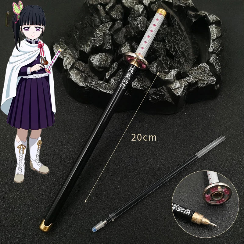 20cm Demon Slayer Katana Pen Tanjirou Sword Ainme Kimetsu No Yaiba Metal Ninja Knife Real Japanese Katana Pen Samurai Sword Toy