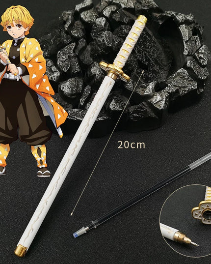 20cm Demon Slayer Katana Pen Tanjirou Sword Ainme Kimetsu No Yaiba Metal Ninja Knife Real Japanese Katana Pen Samurai Sword Toy