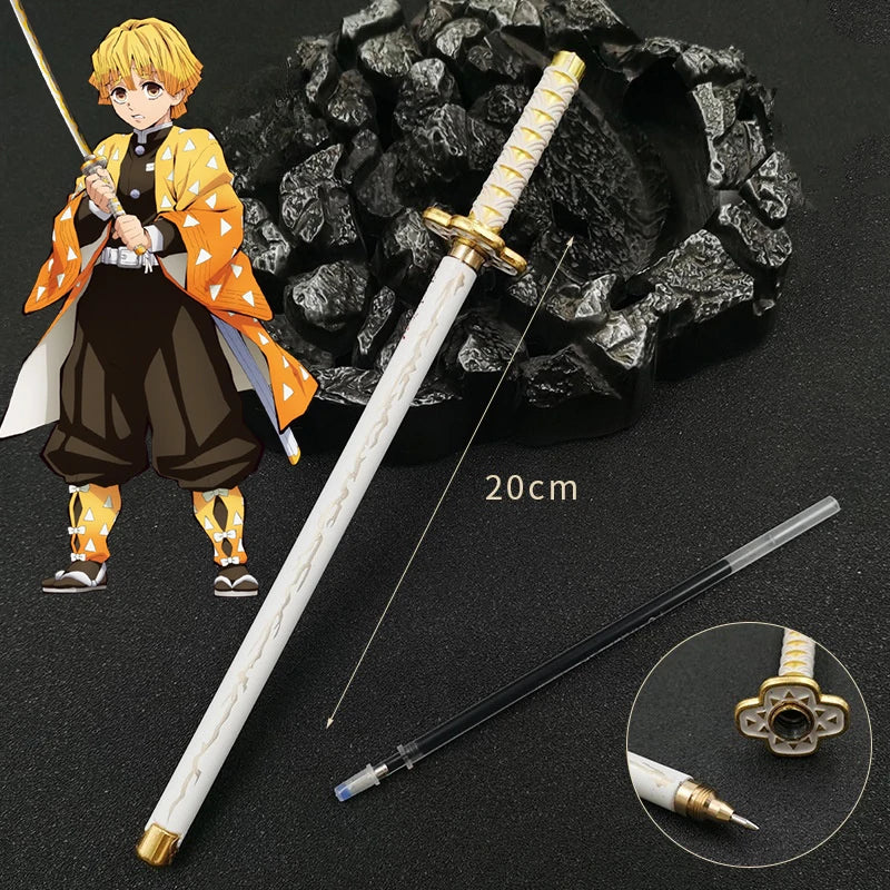 20cm Demon Slayer Katana Pen Tanjirou Sword Ainme Kimetsu No Yaiba Metal Ninja Knife Real Japanese Katana Pen Samurai Sword Toy