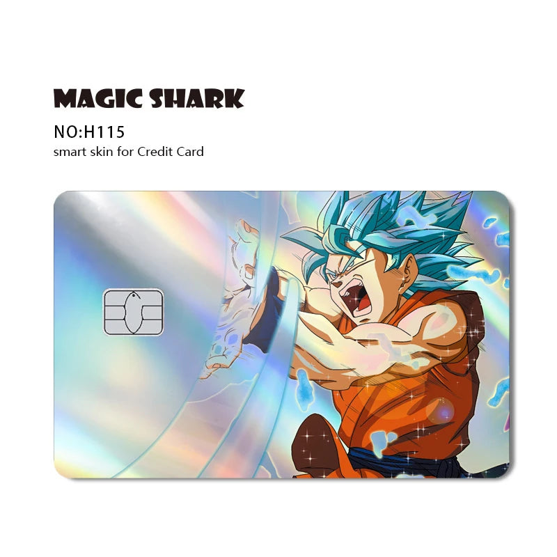 Magic Shark Goku Vegeta Cool Shinny Holographic Laser Credit Debit Card Sticker Film Front Skin Cover