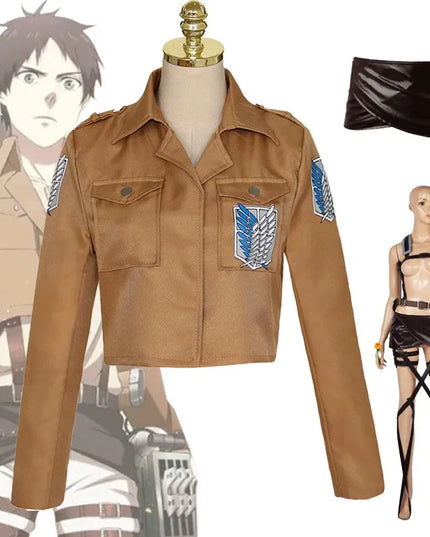 Attack on Titan Cosplay Shingeki no Kyojin Mikasa Ackerman Cosplay Costume Jacket Shawl Belt Suit Leather Shorts Full Sets