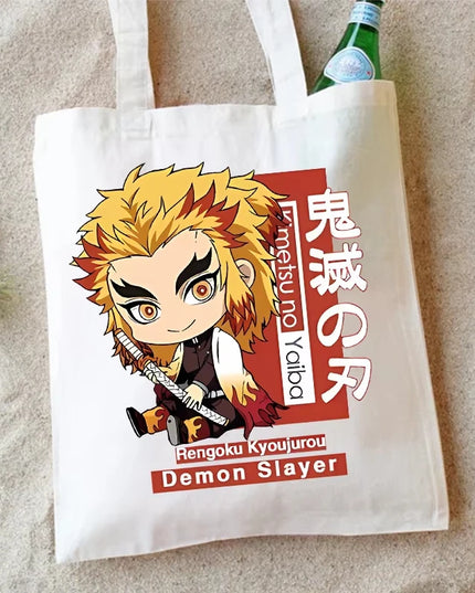 Demon Slayer Canvas Shoulder Bag Anime Cartoon Printed Storage Bags Large Capacity Student Stationery Eco Handbag Birthday Gifts