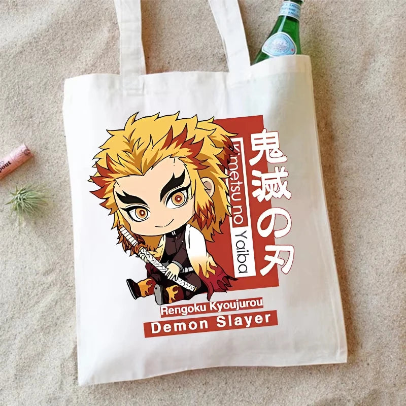 Demon Slayer Canvas Shoulder Bag Anime Cartoon Printed Storage Bags Large Capacity Student Stationery Eco Handbag Birthday Gifts