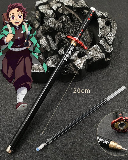20cm Demon Slayer Katana Pen Tanjirou Sword Ainme Kimetsu No Yaiba Metal Ninja Knife Real Japanese Katana Pen Samurai Sword Toy