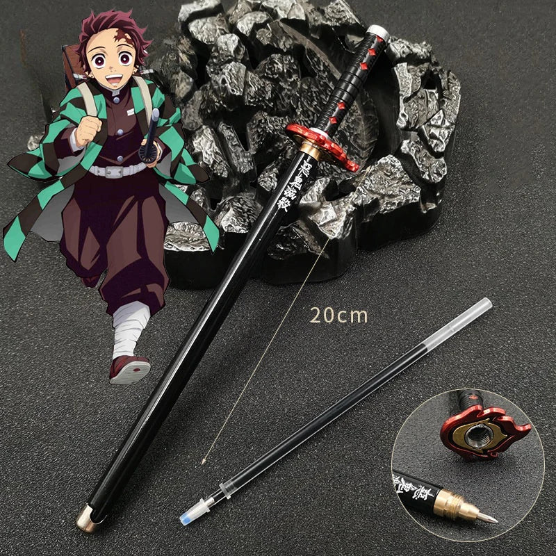 20cm Demon Slayer Katana Pen Tanjirou Sword Ainme Kimetsu No Yaiba Metal Ninja Knife Real Japanese Katana Pen Samurai Sword Toy
