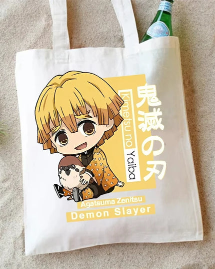 Demon Slayer Canvas Shoulder Bag Anime Cartoon Printed Storage Bags Large Capacity Student Stationery Eco Handbag Birthday Gifts