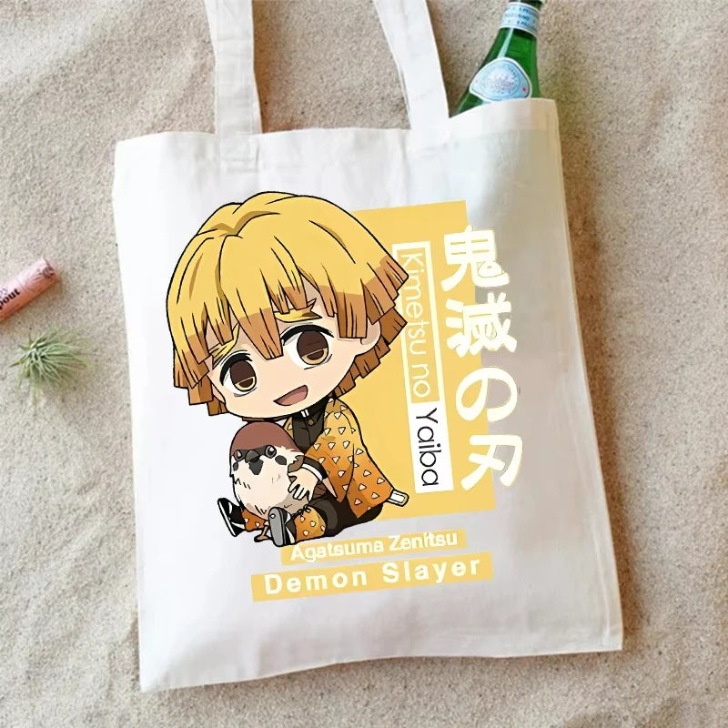 Demon Slayer Canvas Shoulder Bag Anime Cartoon Printed Storage Bags Large Capacity Student Stationery Eco Handbag Birthday Gifts