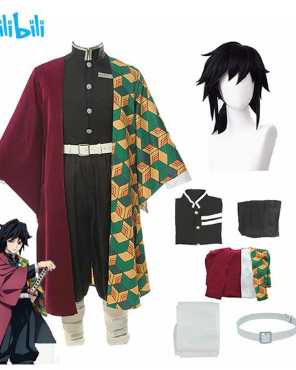 Anime Demon Slayer Kimetsu No Yaiba Tomioka Giyuu Cosplay Costume Suit Uniforms Costumes Wig Child Adult Party Gift