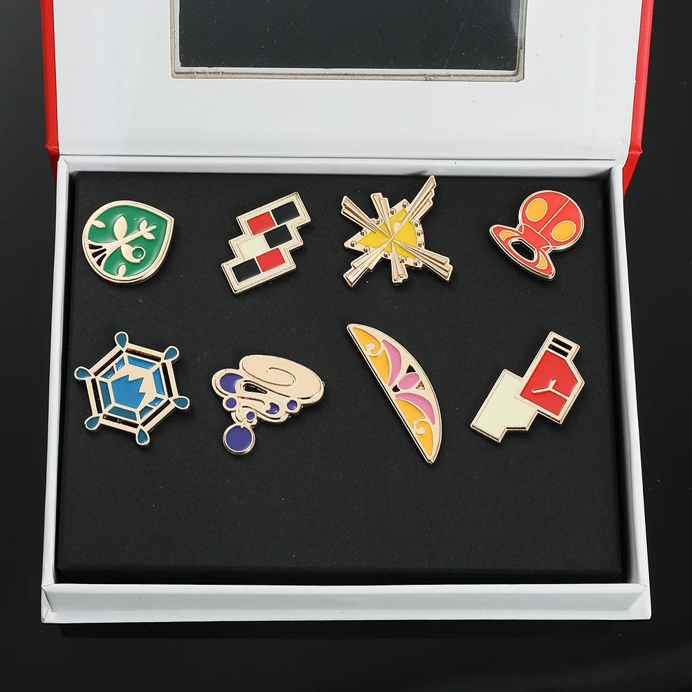 Pokemon Gym Badges Kanto Johto Hoenn Sinnoh Unova Kalos League Region Orange Islands Pins Brooches Box Set Pocket Monster