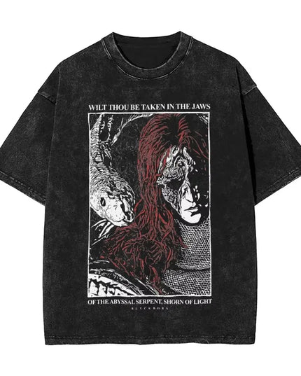 R-Rings Radahn E-Eldening Washed T Shirts Streetwear Hip Hop Casual T-Shirt Tees for Men and Women Short Sleeve Harajuku Graphic