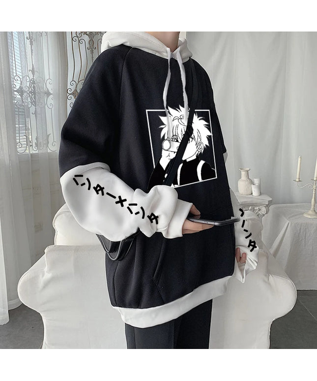 Hot Japanese Anime Hunter X Hunter Killua Zoldyck Harajuku Hoodie Men Clothing Manga HXH Graphics Oversized Patchwork Sweatshirt