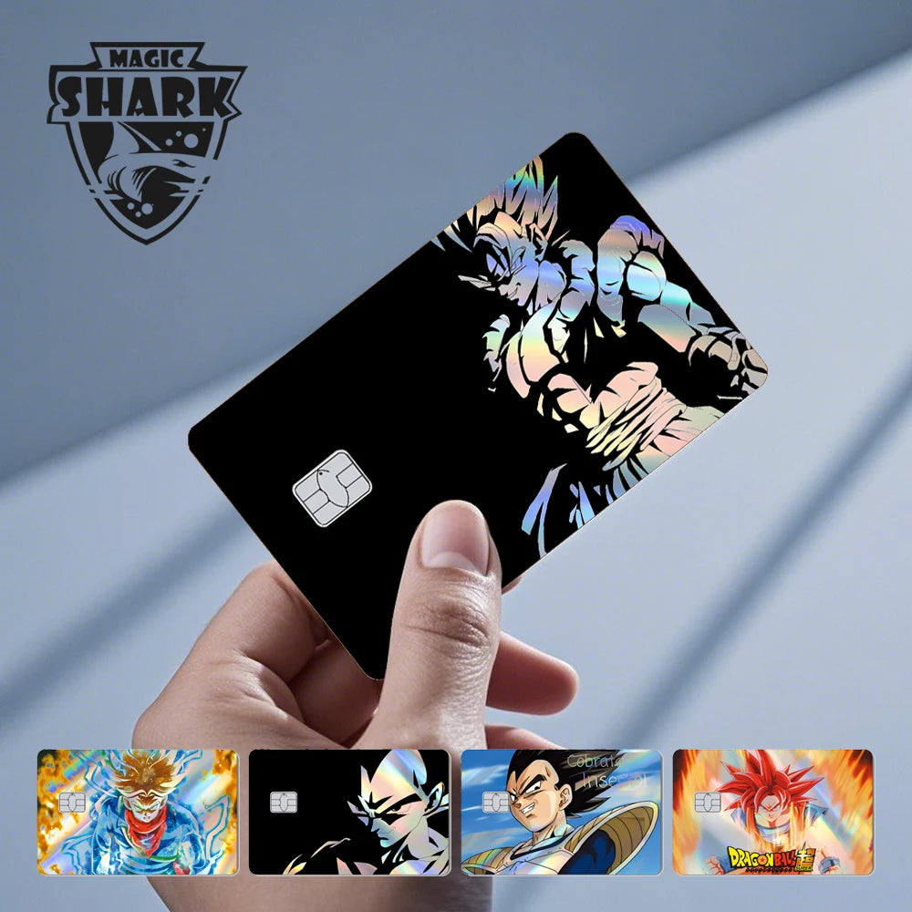 Magic Shark Goku Vegeta Cool Shinny Holographic Laser Credit Debit Card Sticker Film Front Skin Cover