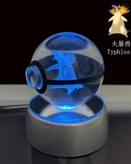 Pokemon Crystal Ball Pikachu Gengar Eevee Mewtwo Lacario Anime Game Pokeball Led Night Light Base Kids Birthday Gift Home Decor