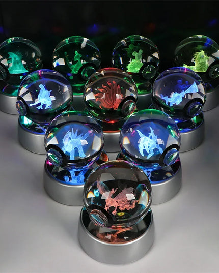 Pokemon Crystal Ball Pikachu Gengar Eevee Mewtwo Lacario Anime Game Pokeball Led Night Light Base Kids Birthday Gift Home Decor