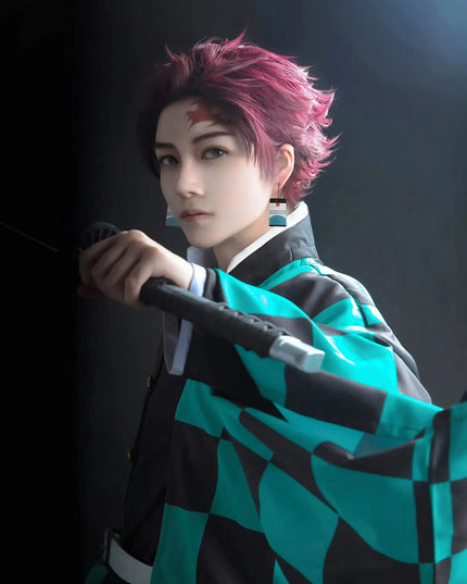 Anime Demon Slayer Kamado Tanjirou Cosplay Costume Kimetsu No Yaiba Cartoon Costume Sutis Wigs Halloween For Kids Adult CosParty