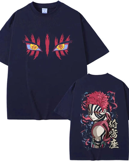 Anime Demon Slayer Akaza Eyes Graphic T-shirt Men's Women Clothing Casual Vintage T Shirts Male High Quality Pure Cotton Tshirts